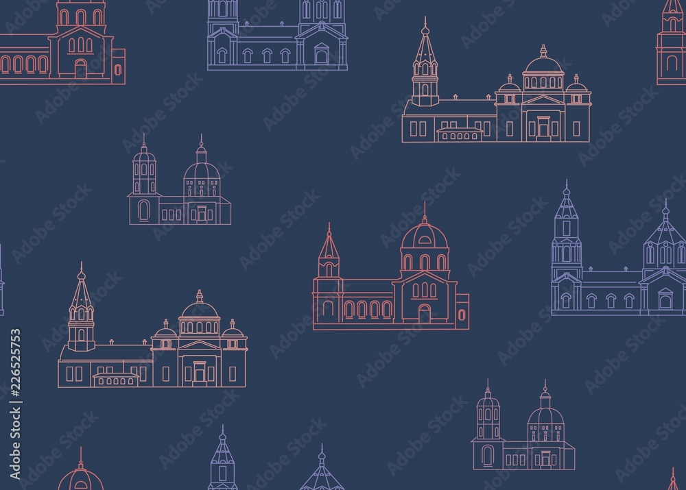 vector illustration of church vintage building wrapping pattern