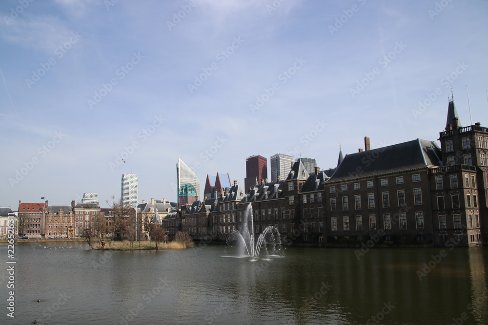 Water at the Hofvijver, a pool at the parliament building complex named the Binnenhof in Den Haag.