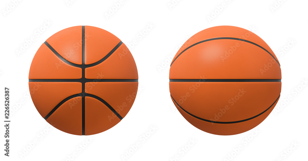 3d rendering of basketballs shown in different view angles on a white background.