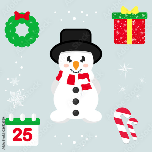 winter cartoon cute snowman with scarf and christmas illustration vector © julia_january