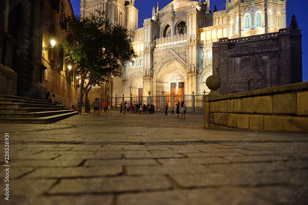 Toledo, Spain - September 24, 2018: Santa Iglesia Catedral Primada de Toledo located in the Plaza del Ayuntamiento.