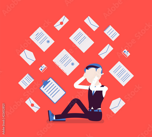 Office worker and paperwork overload