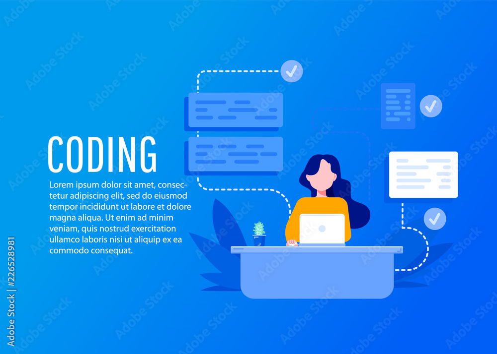 Software development and programming. Flat vector illustration of young ...