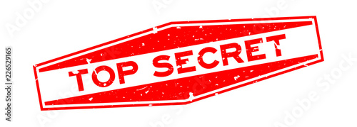 Grunge red top secret word hexagon rubber seal stamp on white background