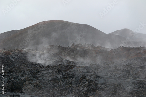 Lava field in snowy weather