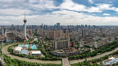 aerial view of Chengdu urban skyline.The TV tower is the landmark of Chengdu city,Sichuan province,China. © ZHIJIAN