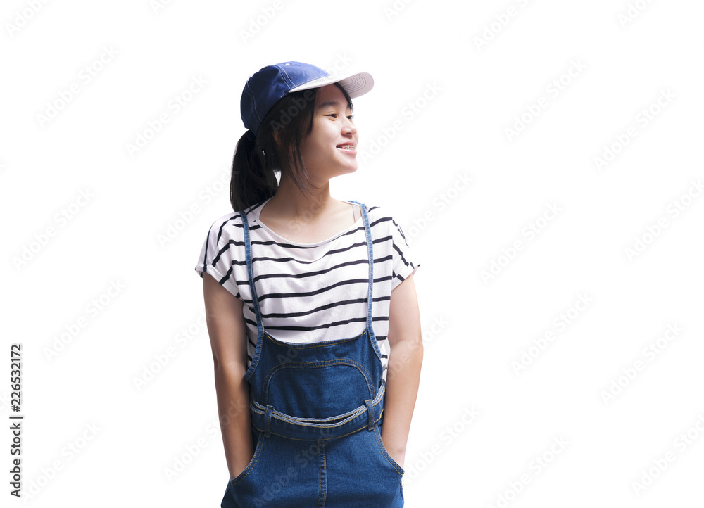 Smiling asian teenqger girl isolated over white background Smiling asian teenqger girl isolated over white background
