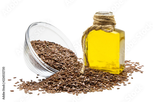 Linseed oil in a glass bottle