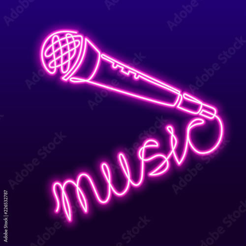 Continuous Line Drawing of Vector wired microphone icon. Karaoke neon sign, bright signboard, light banner. Karaoke Bar logo, emblem