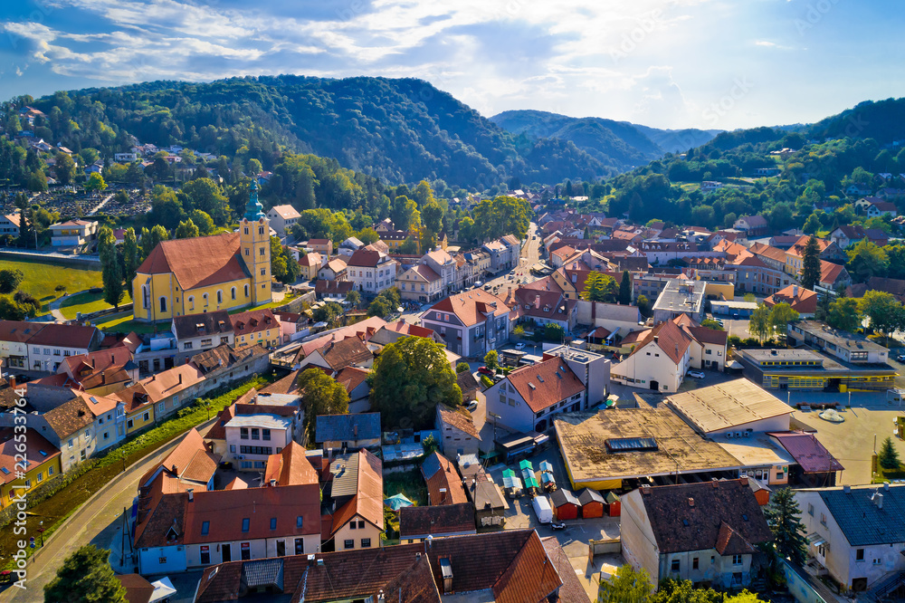 Samobor cityscape and surrounding hills aerial view