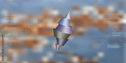 3D illustration infographic template with two spiked cone divided to six parts and askew arranged