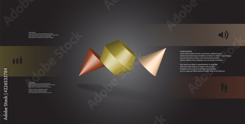 3D illustration infographic template with two spiked cone divided to three parts and askew arranged