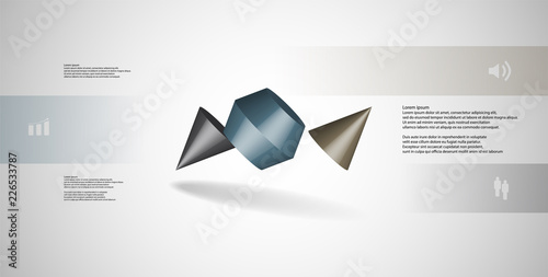 3D illustration infographic template with two spiked cone divided to three parts and askew arranged