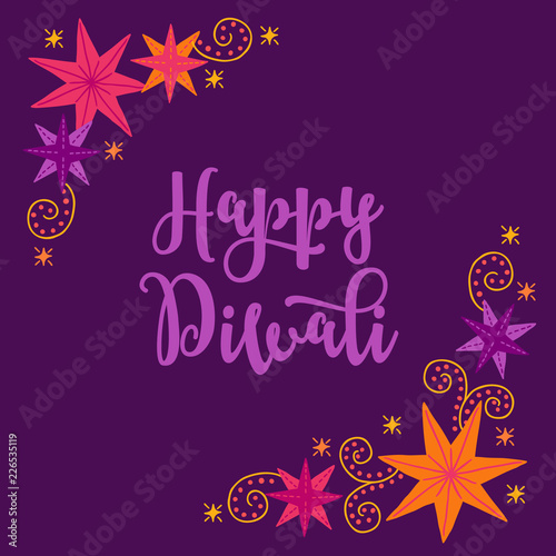 Diwali greeting card with corner ornament - colorful stars
