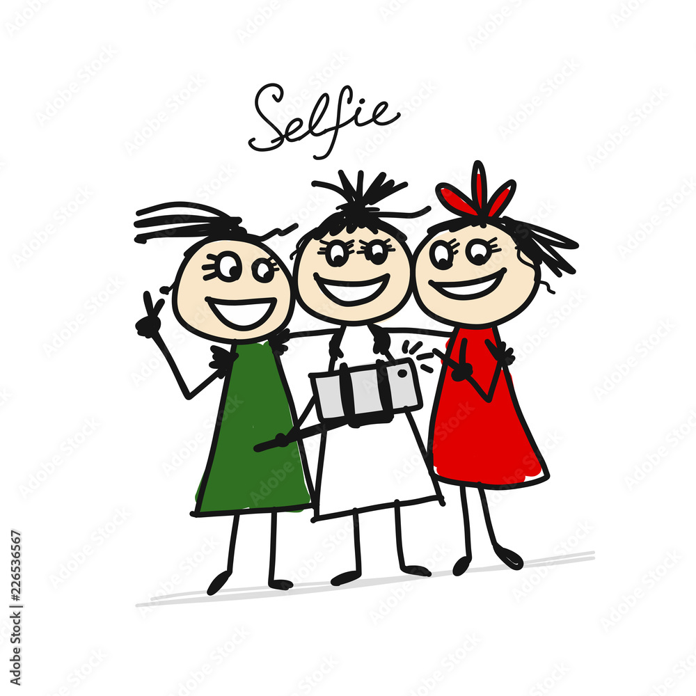 Funny girls do photos with mobile smart phone device using selfie Funny girls do photos with mobile smart phone device using selfie