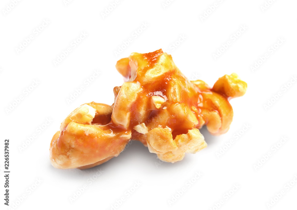 Delicious caramel popcorn on white background Delicious caramel popcorn on white background