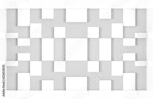3d rendering. simple white random cube size box pattern an gray background.