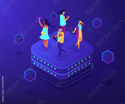 Social network behavior concept vector isometric illustration