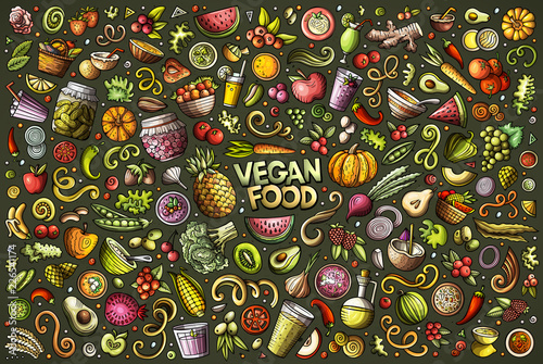 Vector set of Vegan food objects and symbols