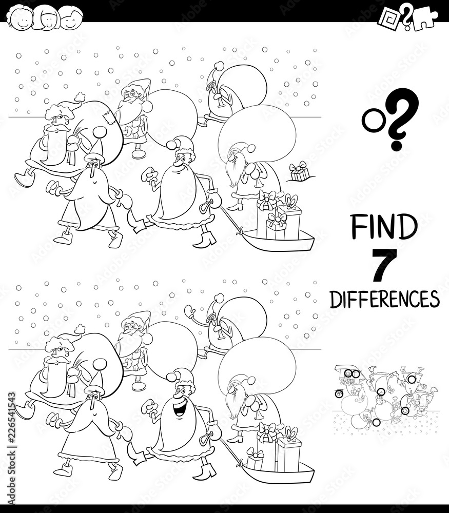 differences game with Santa Claus characters color book