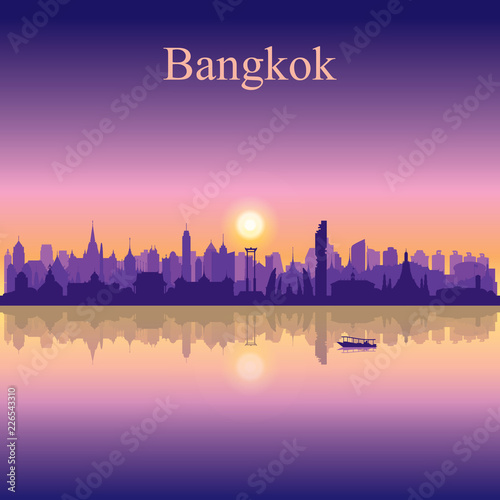 Bangkok city silhouette on sunset background