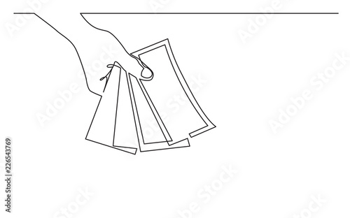continuous line drawing of hand giving money banknotes