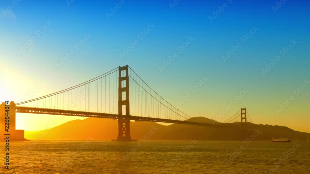 The Golden Gate Bridge at sunset as seen from Chrissy Field, San Francisco, California, USA The Golden Gate Bridge at sunset as seen from Chrissy Field, San Francisco, California, USA