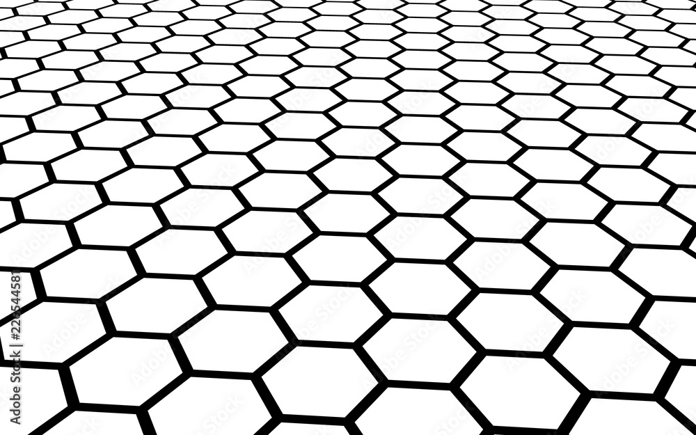 Black honeycomb on a white background. Perspective view on polygon look like honeycomb. Isometric geometry. 3D illustration Black honeycomb on a white background. Perspective view on polygon look like honeycomb. Isometric geometry. 3D illustration