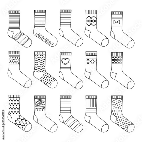 Flat design socks set vector coloring book illustration photo