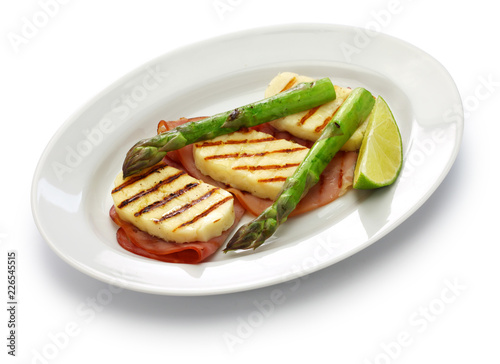 grilled halloumi cheese isolated on white background