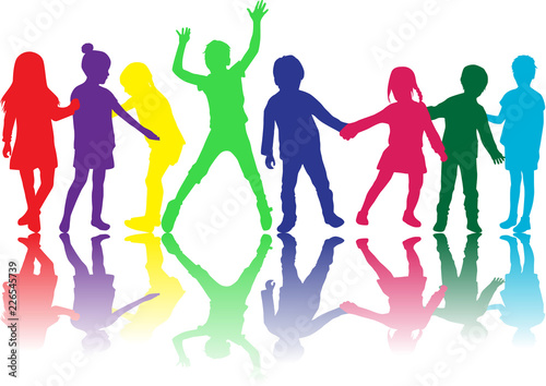 Dancing children silhouettes.