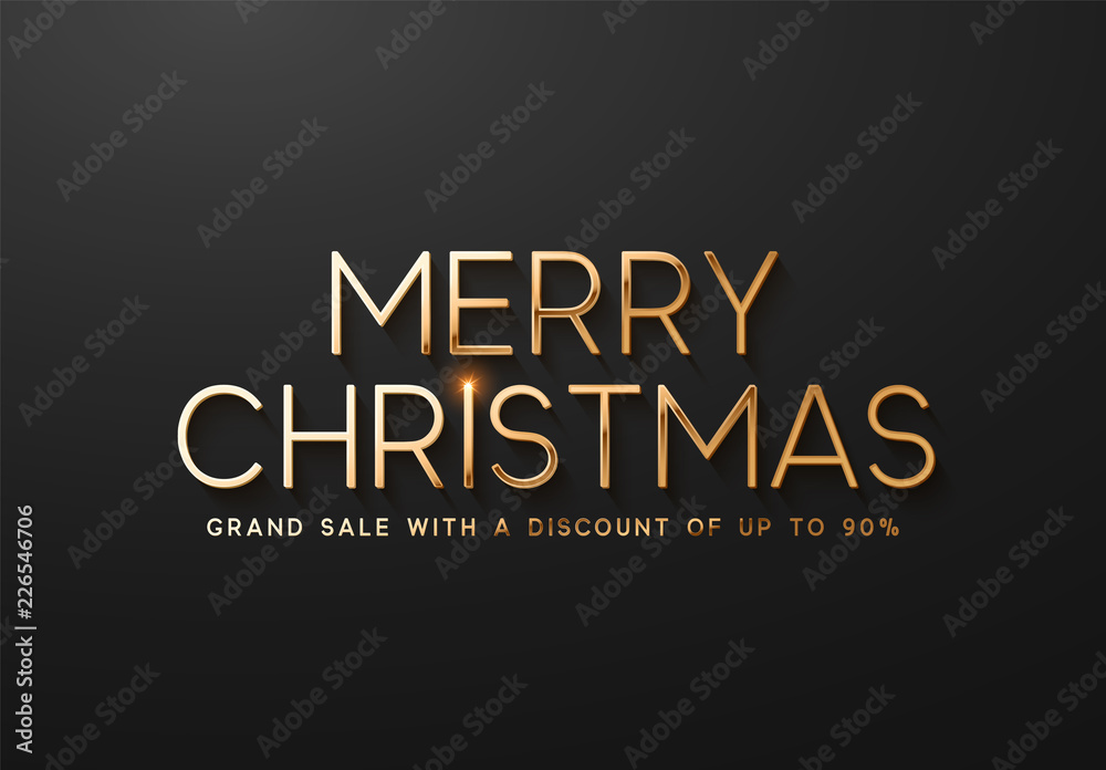 Merry Christmas. Design on black background golden text, Merry Christmas. Design on black background golden text,