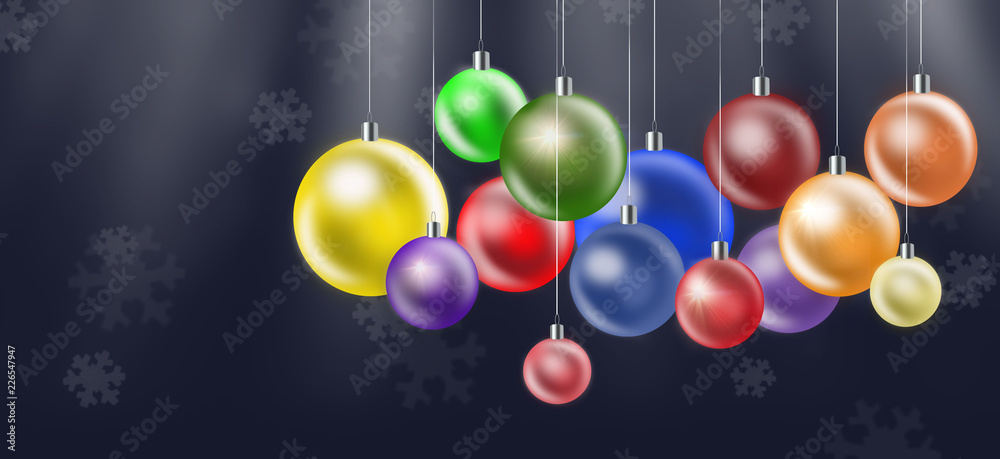 Christmas background with colored balls on dark background. Christmas background with colored balls on dark background.