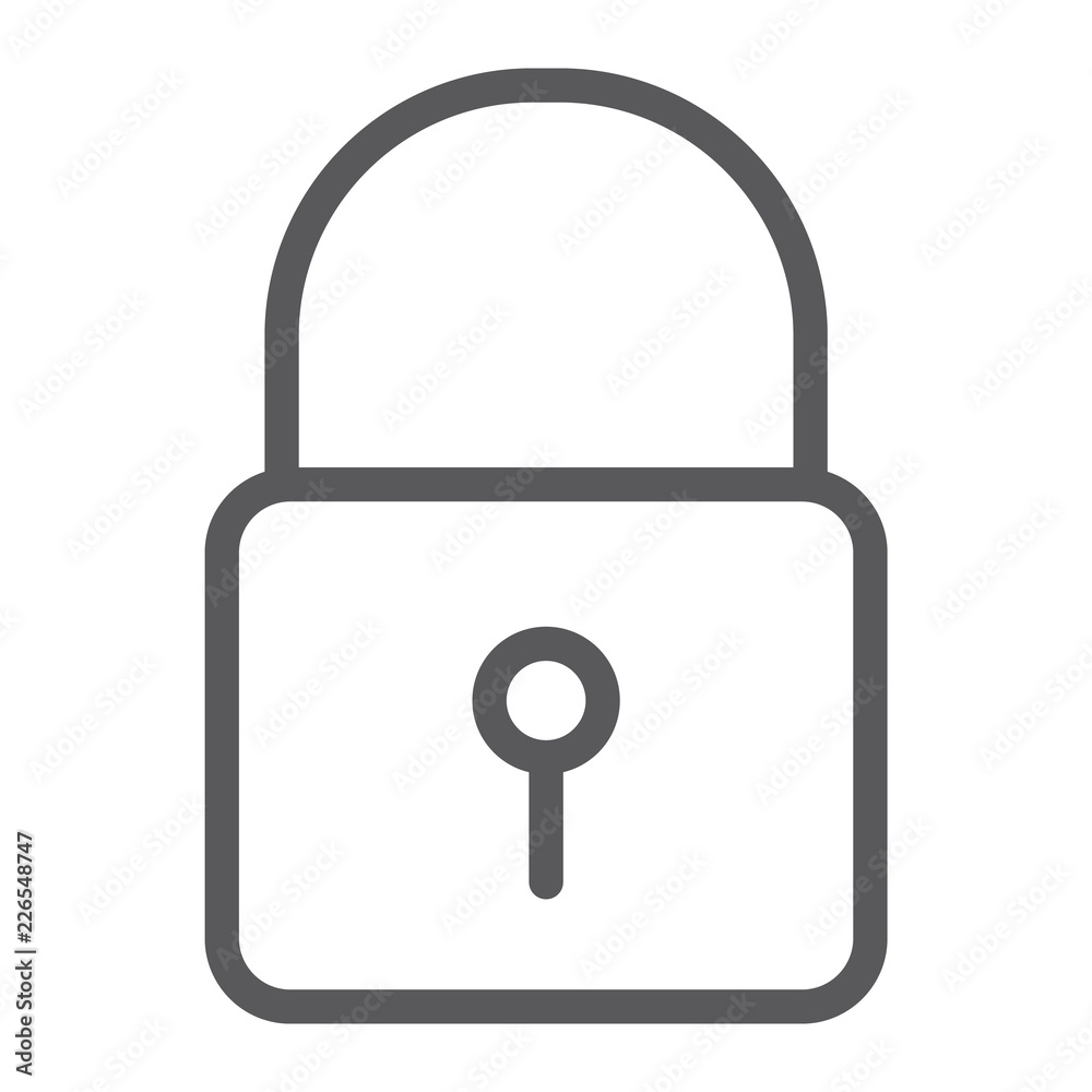 Lock line icon, security and padlock, door lock sign, vector graphics, a linear pattern on a white background. Lock line icon, security and padlock, door lock sign, vector graphics, a linear pattern on a white background.