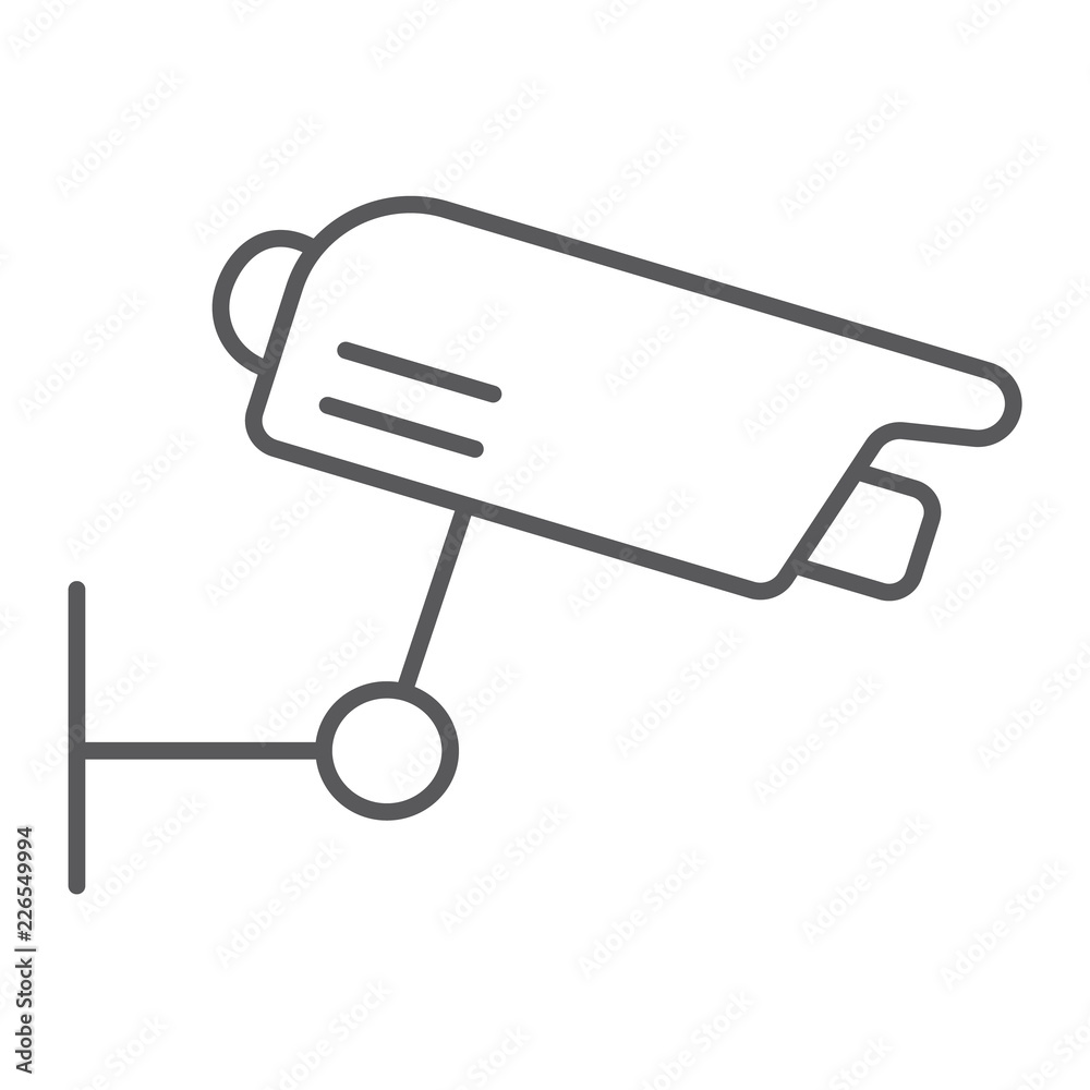 Surveillance camera thin line icon, guard and digital, cctv sign, vector graphics, a linear pattern on a white background. Surveillance camera thin line icon, guard and digital, cctv sign, vector graphics, a linear pattern on a white background.