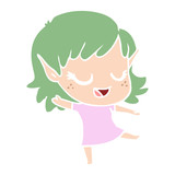 happy flat color style cartoon elf girl