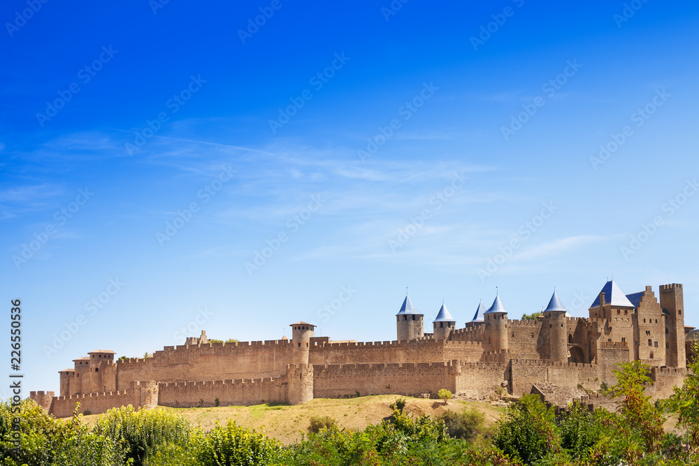 Scenic view of famous Carcassonne citadel, France
