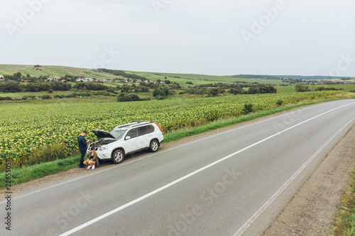 aerial view of broken car at roadside in the middle of nowhere © phpetrunina14