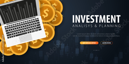 Return on Investment, ROI, Market and Finance, Investment trading, Coins and Candle stick graph on the Backround.