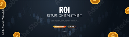 Return on Investment, ROI, Market and Finance, Investment trading, Coins and Candle stick graph on the Backround.