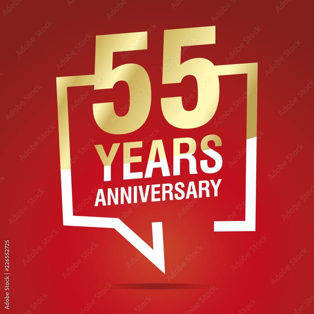 55 Years Anniversary celebrating gold white red logo icon