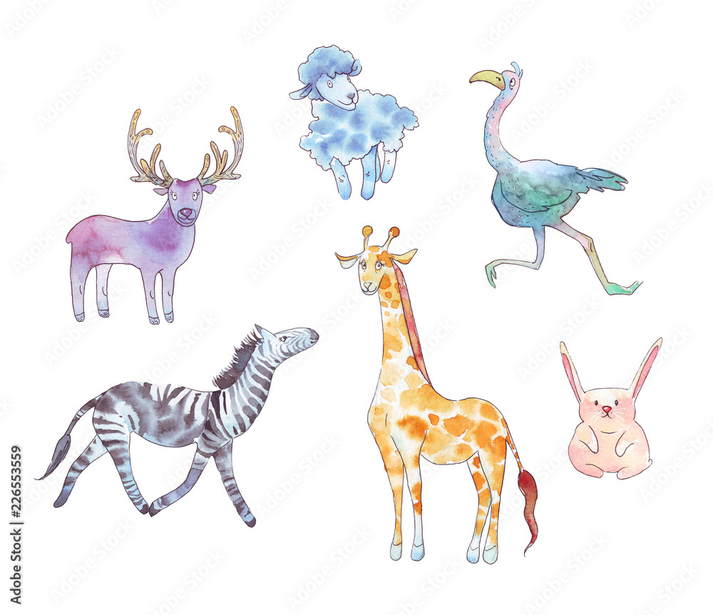 Set of animals watercolor illustration