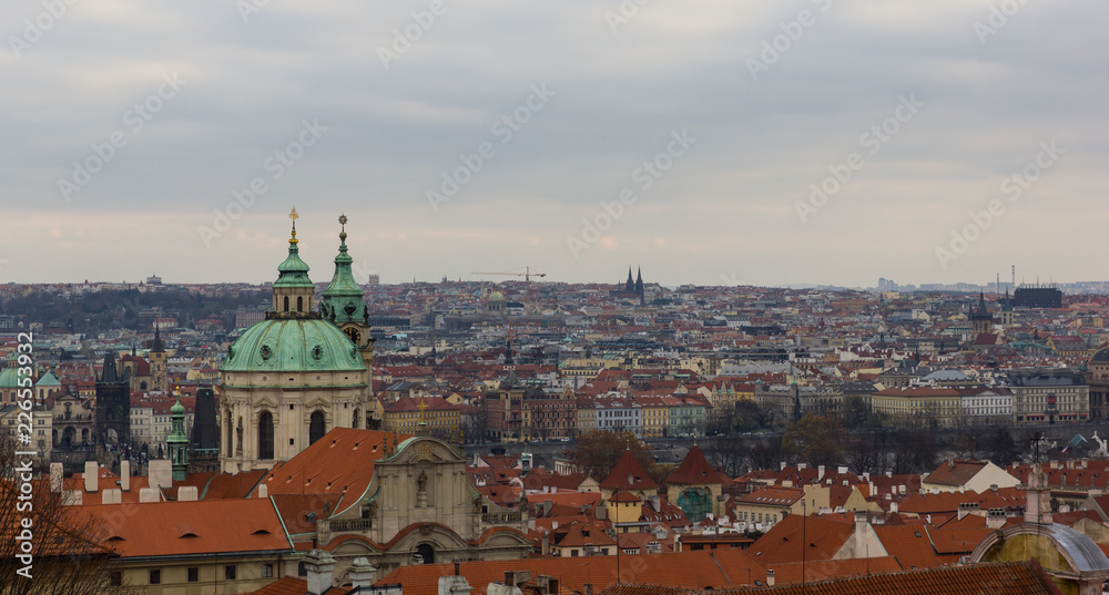 Landscape of Prague city roofs of buildings