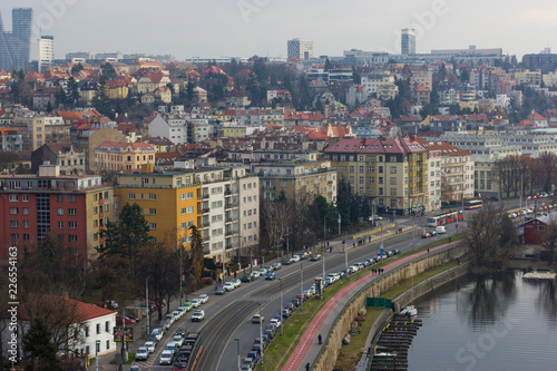 Prague city landscape view from Vysehrad hill at river Vltava © Stepan