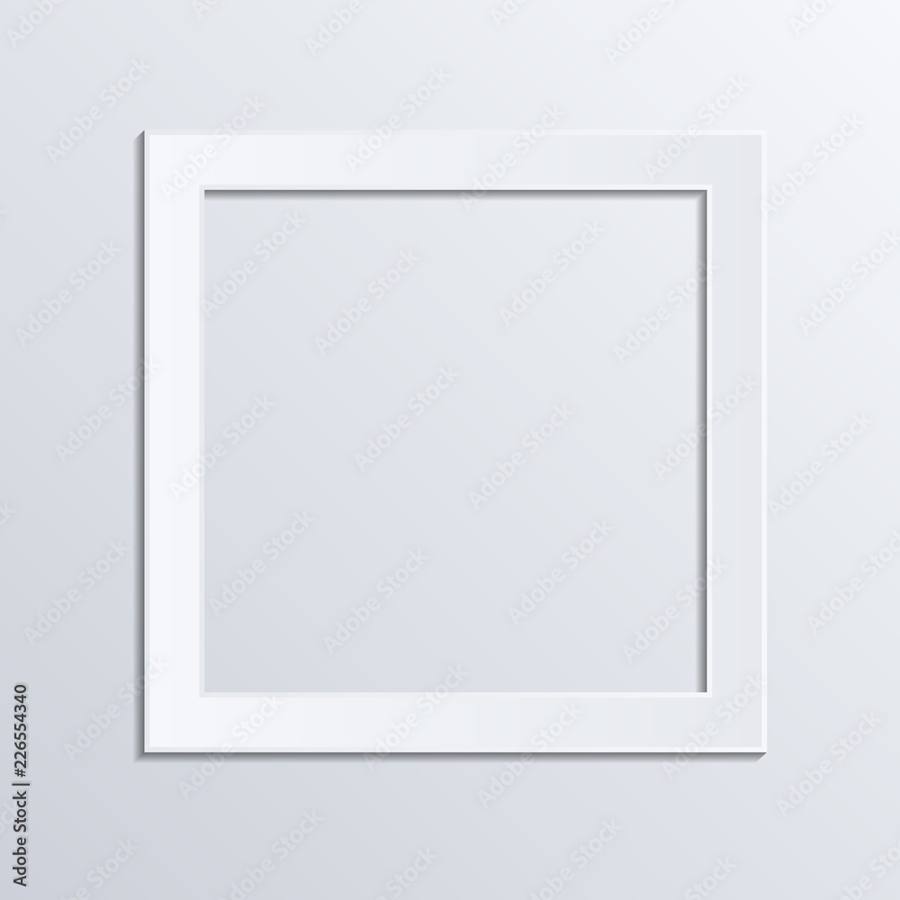 Fototapeta premium White frame on white background. White paper cut background. Abstract modern 3d origami paper art style