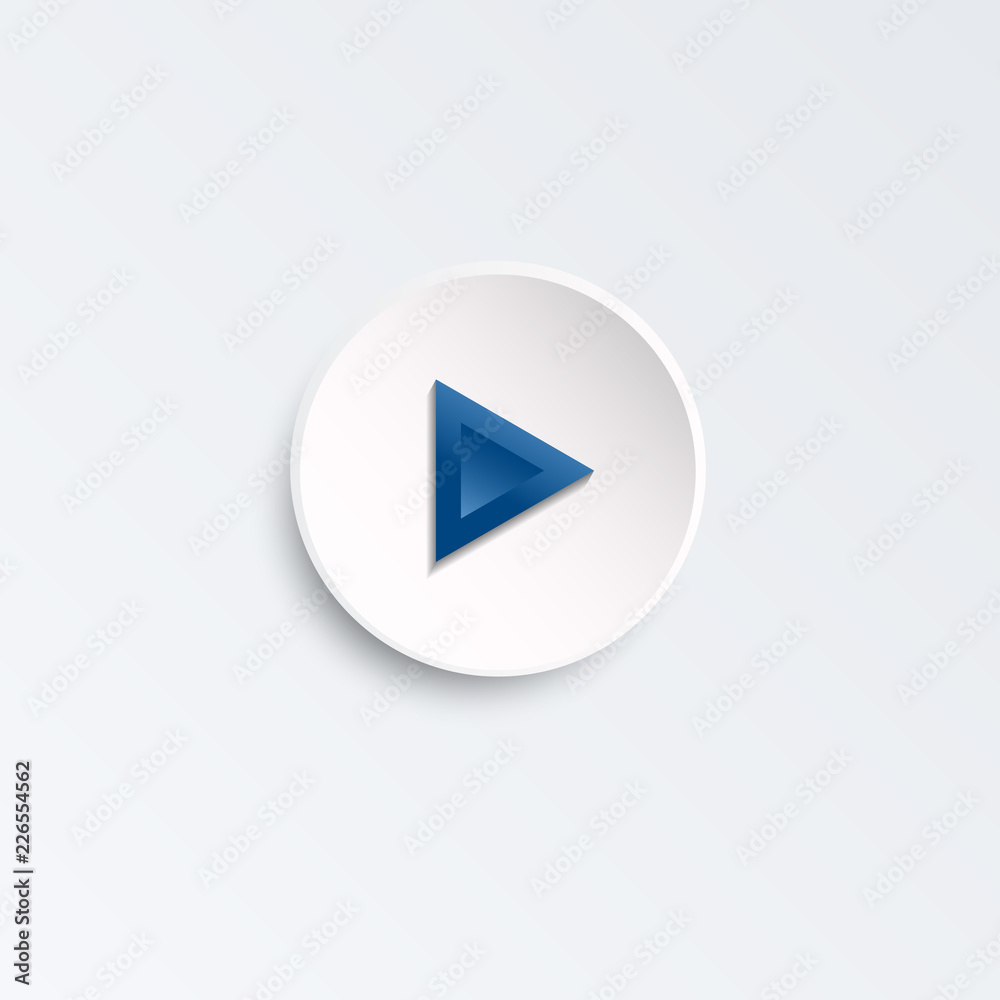 Blue button for music player isolated on white background. Cut paper Blue button for music player isolated on white background. Cut paper