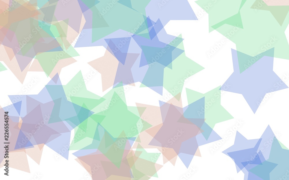 Multicolored translucent stars on a white background. Green tones. 3D illustration Multicolored translucent stars on a white background. Green tones. 3D illustration