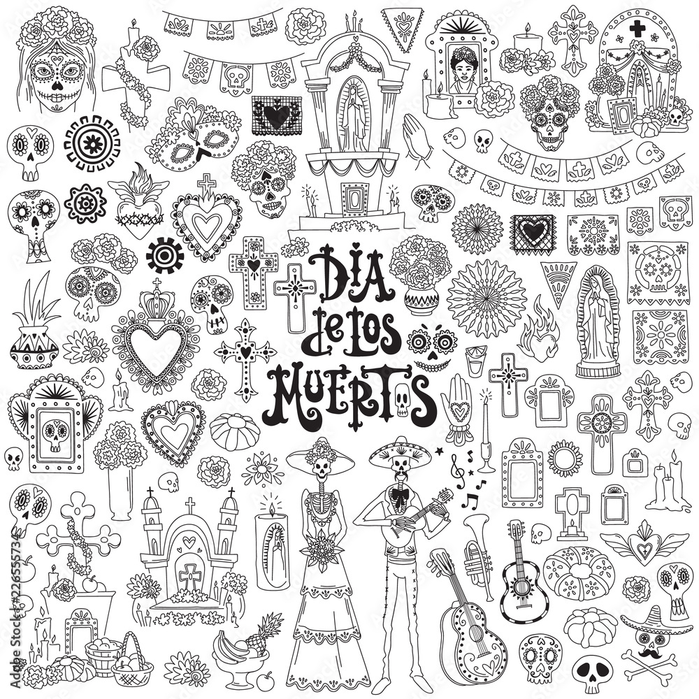 dia-de-los-muertos-day-of-the-dead-festival-doodles-set-traditional