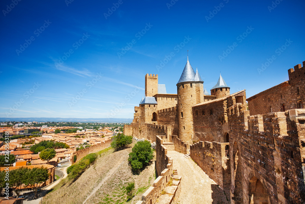 Western walls of Cite de Carcassonne in France