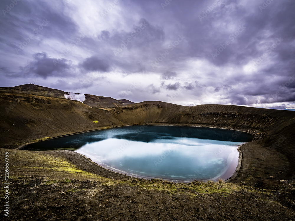 Scenic view of Krafla volcanic crater in Northern Iceland